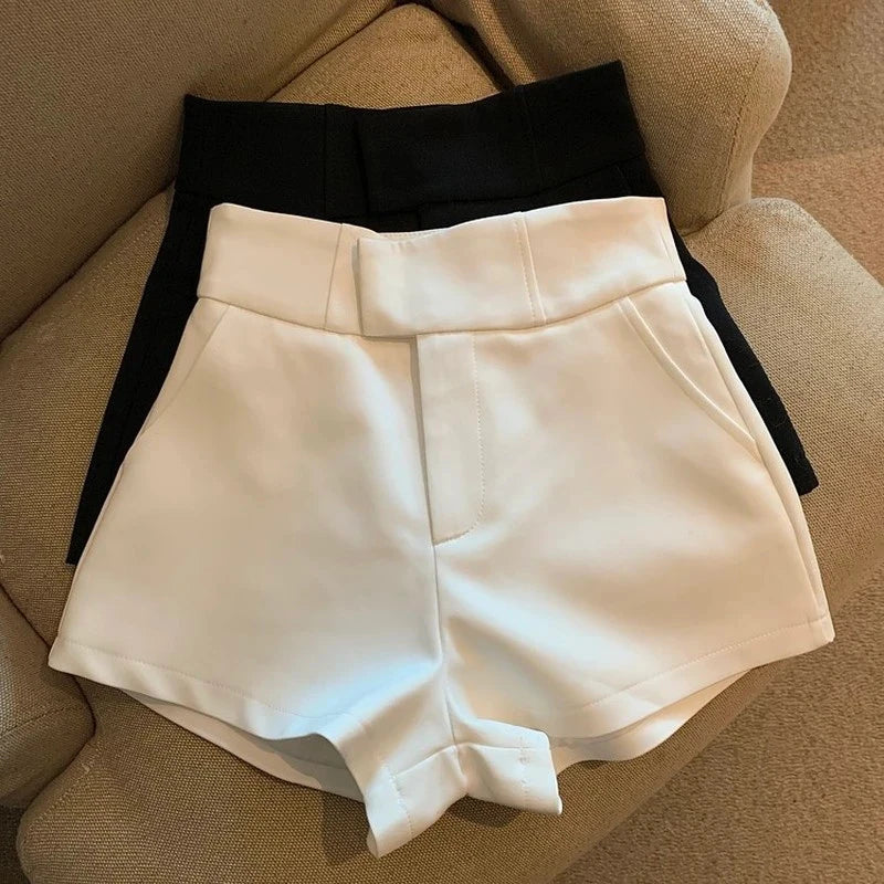  High waisted casual shorts white flat lay close up