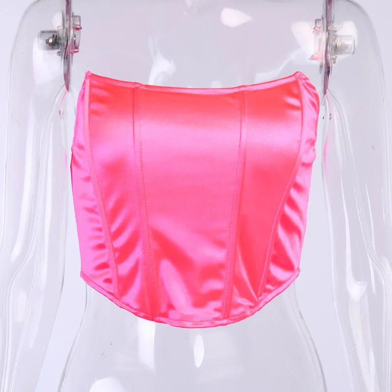 Corset crop top pink side view detail