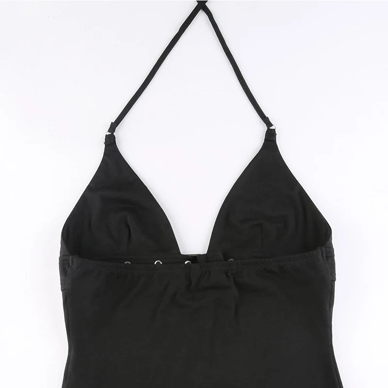Bandage lace-up crop top front view black