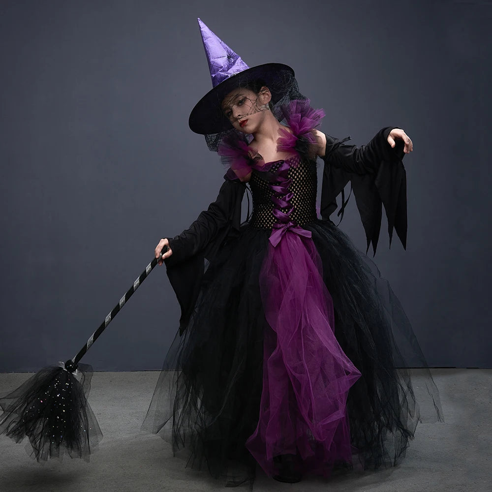 Girls Witch Halloween Costume – Spooky 3-Piece Dress Set
