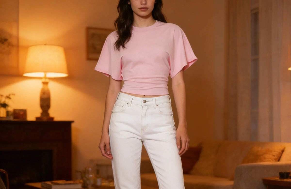 Cotton cropped crew neck top white color option
