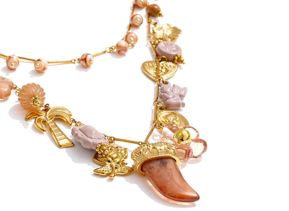 Double-layer resin charm necklace pendant close-up