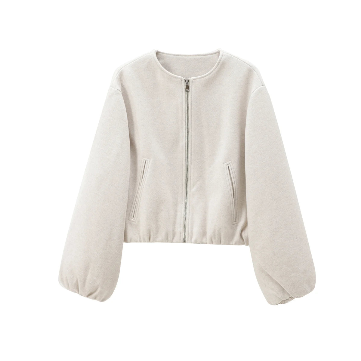 Cropped zip bomber jacket worn styled white