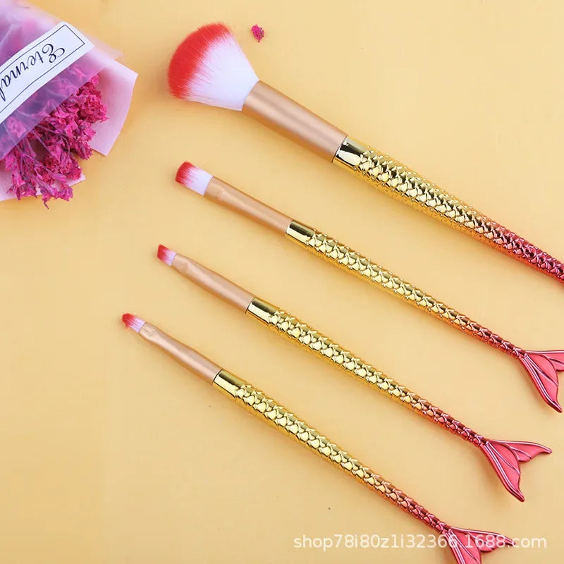 Mermaid ombre makeup brush set full 4-piece view