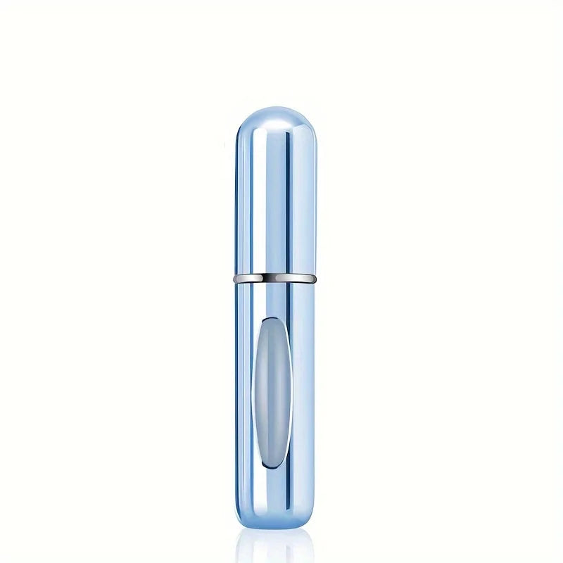 Mini Perfume Atomizer Bottles in silver, black, blue, and gold for stylish travel fragrance.