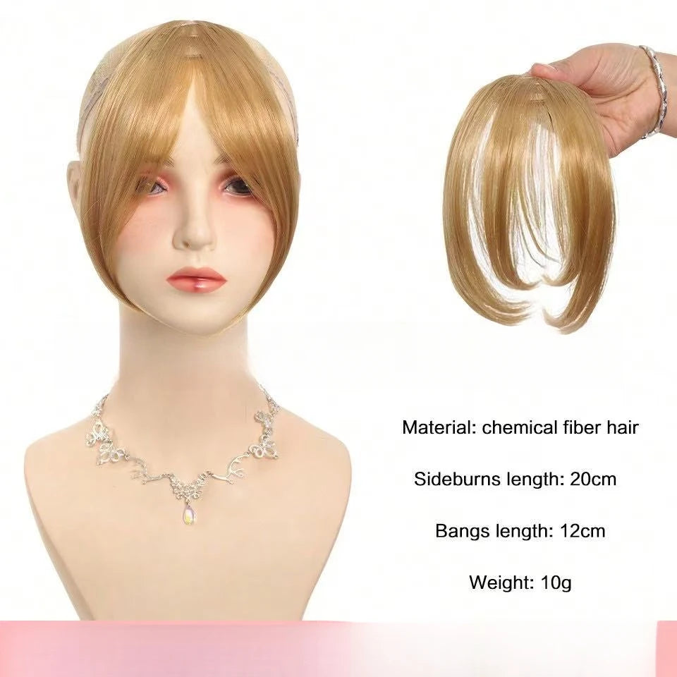 Clip-in bangs hair extension worn on model