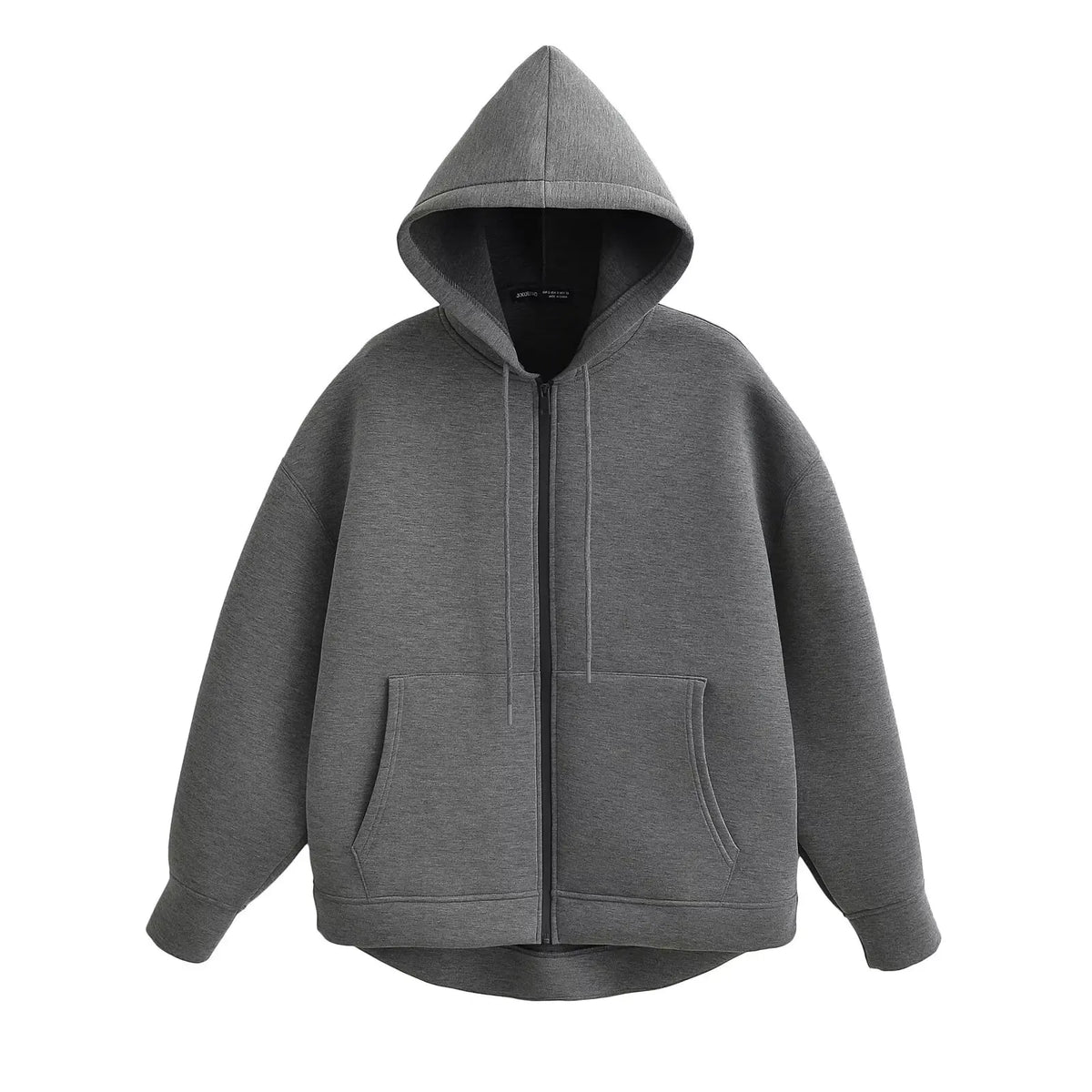 Women's zip-up hoodie jacket front view dark grey