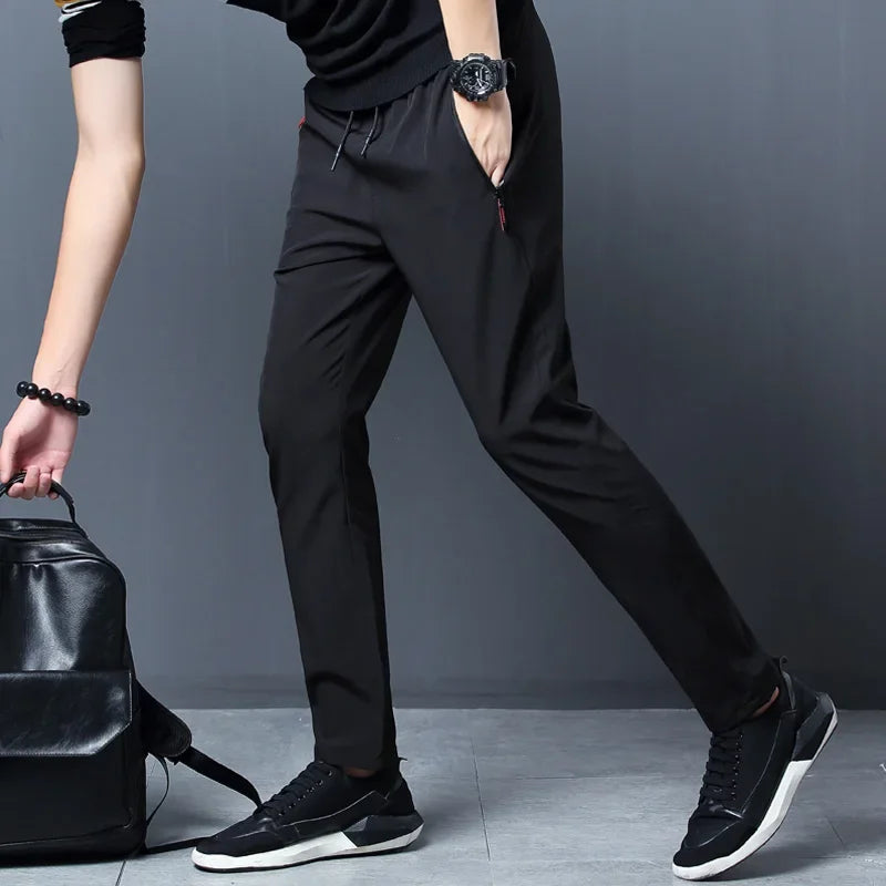 Men's slim fit Korean jogger trousers front view dark grey