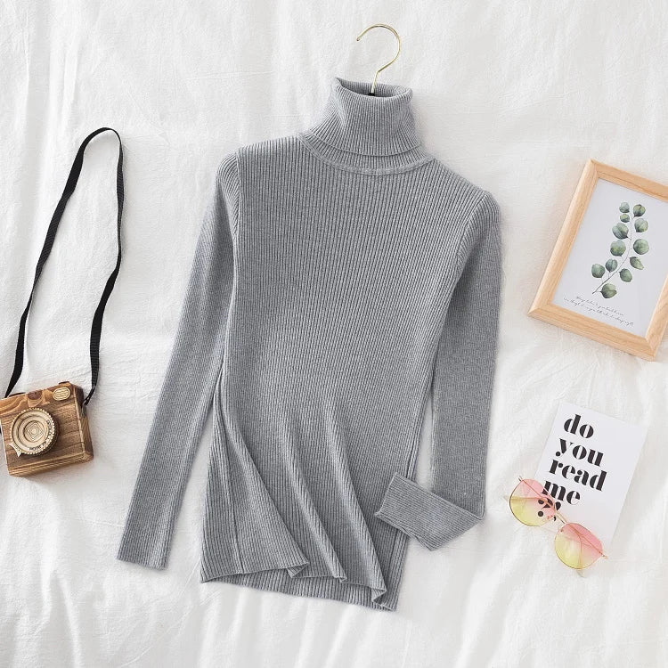 Soft turtleneck sweater front view Ash