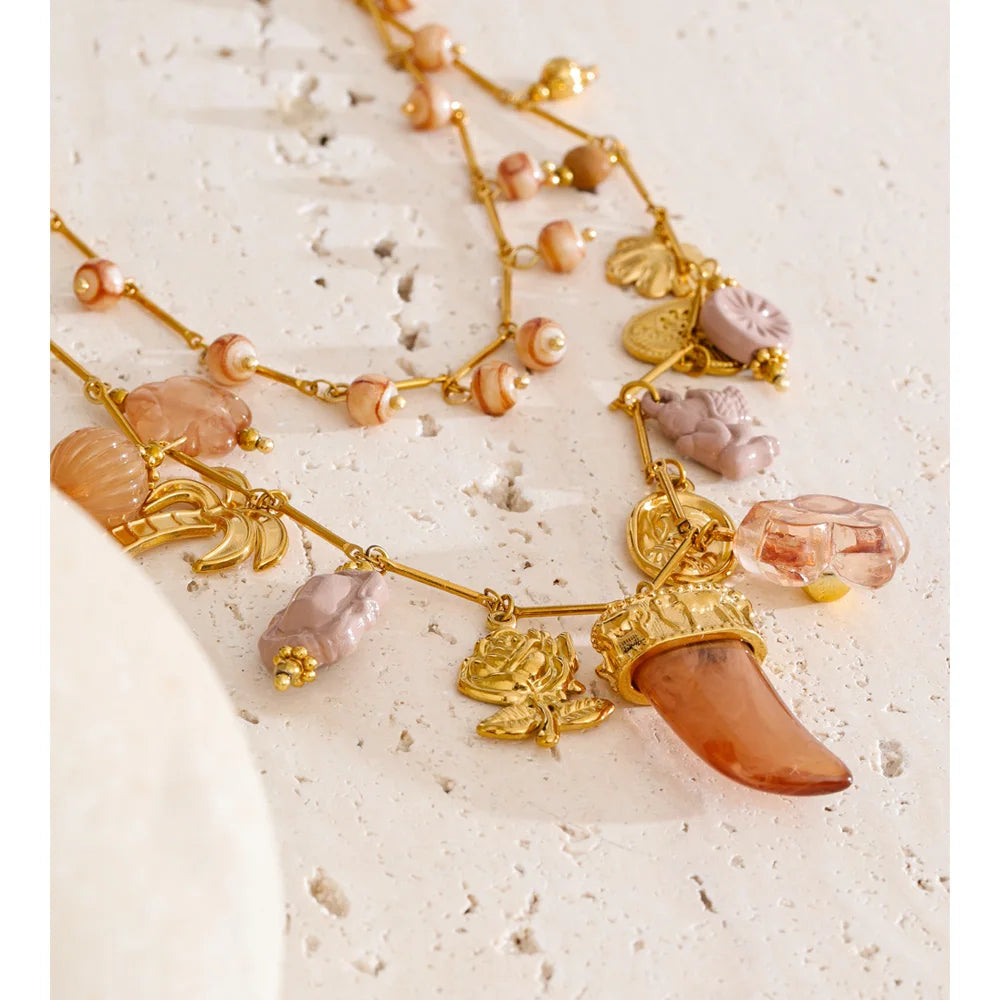 Double-layer resin charm necklace pendant close-up