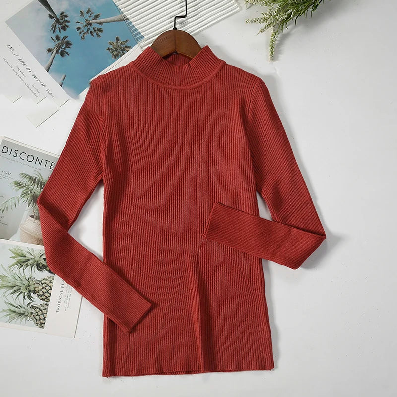 Soft turtleneck sweater front view red