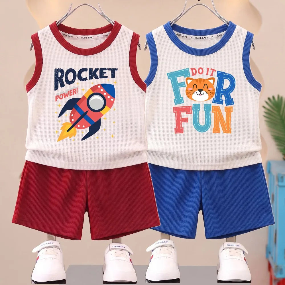 Boys vest & shorts set worn by child