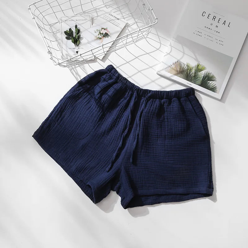 Unisex cotton crepe pajama shorts gray blue men's