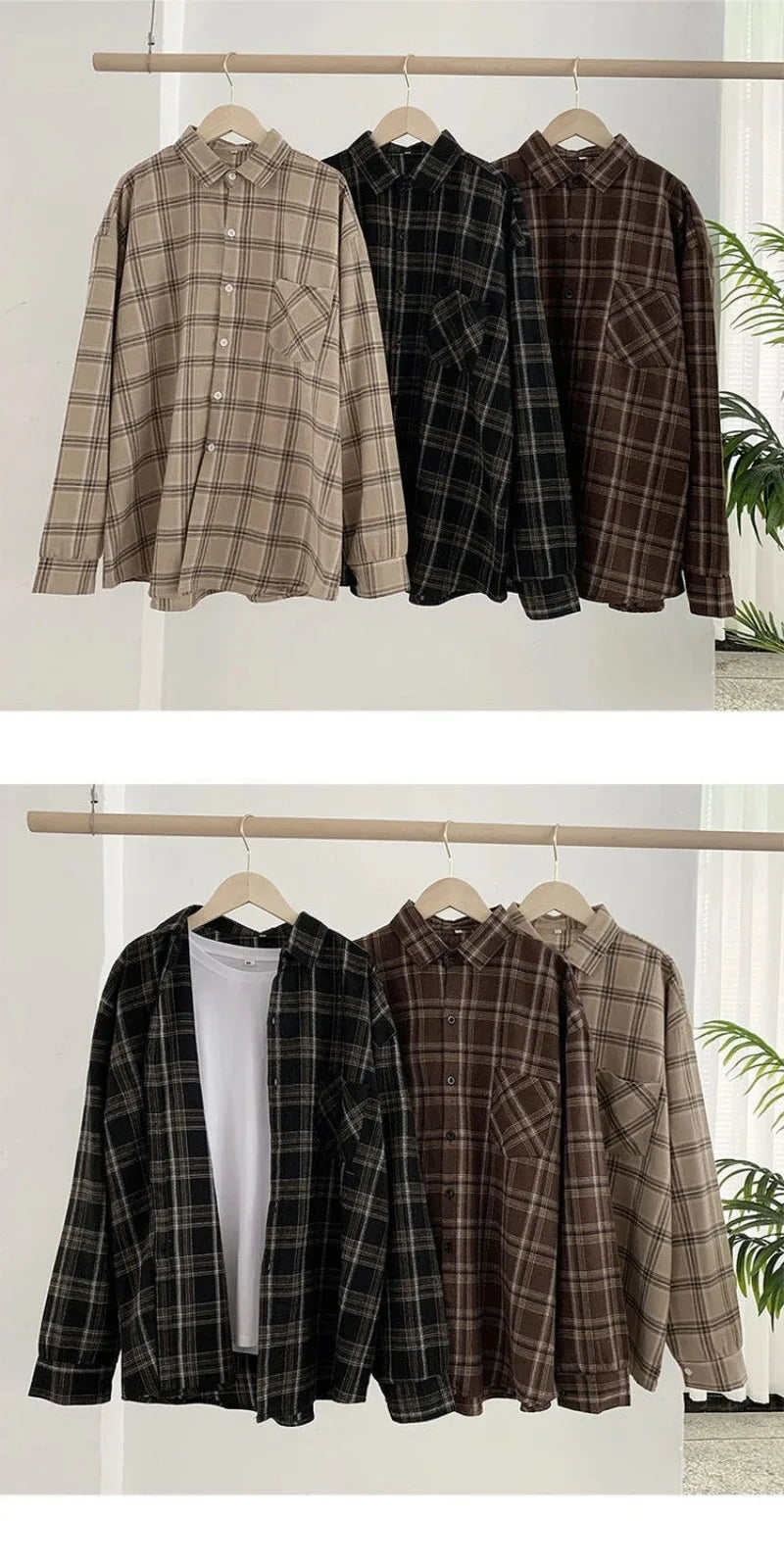Oversized plaid shirt black and brown texture close up