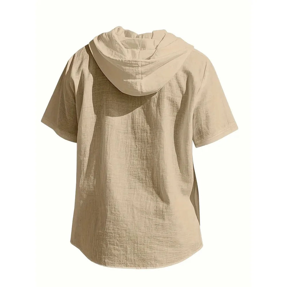 Hooded linen shirt front view white