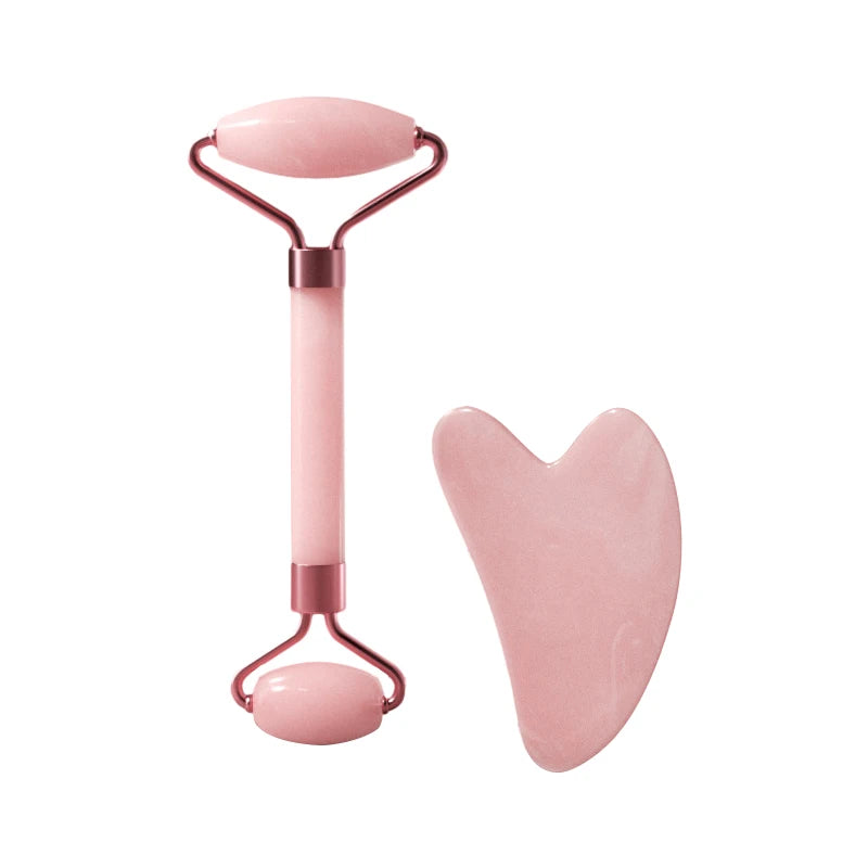 Facial massage roller scraper set worn in use
