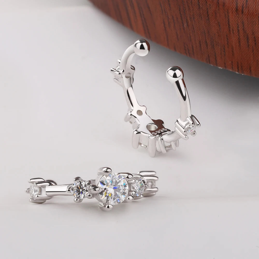 Moissanite clip-on ear cuffs front view