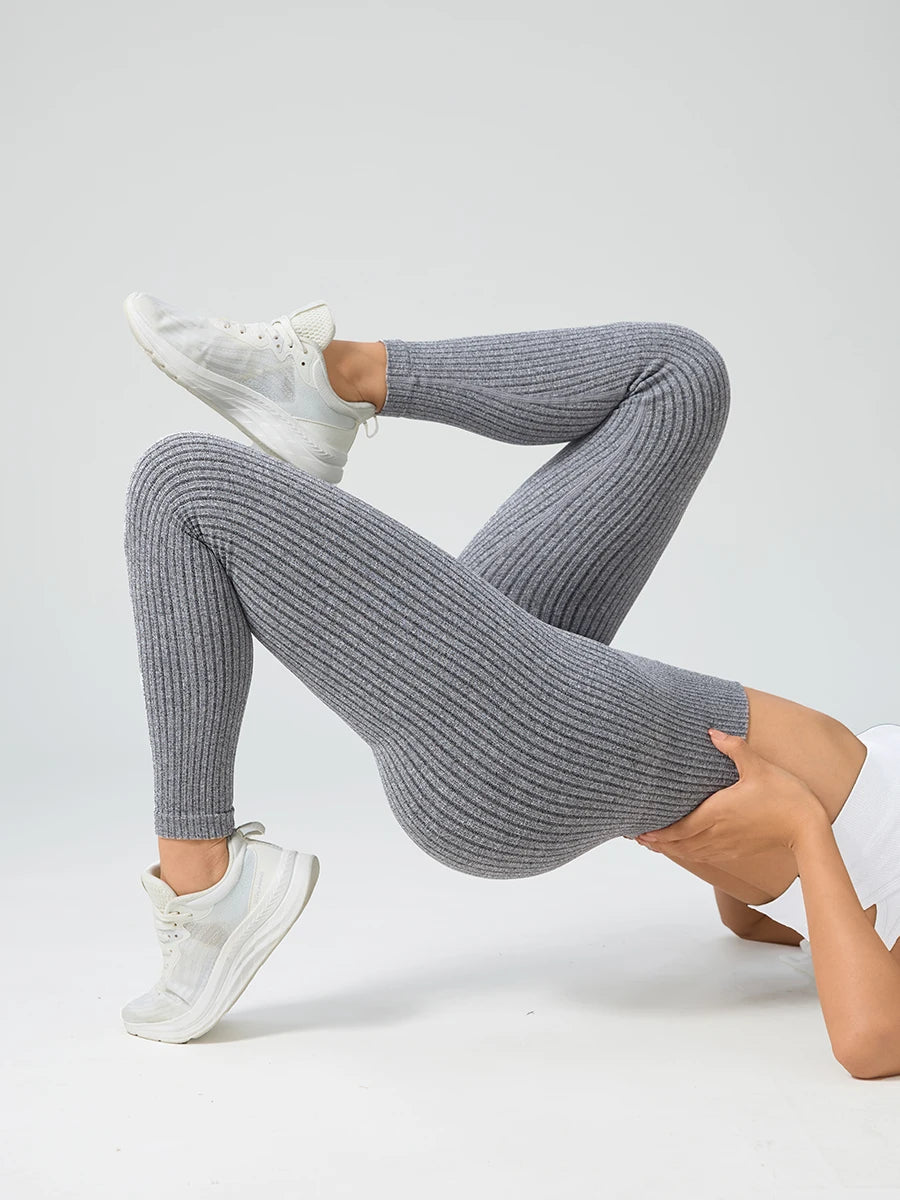 Tummy control yoga leggings front view gray