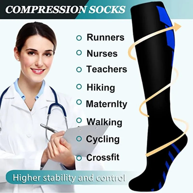 Compression support socks worn on legs