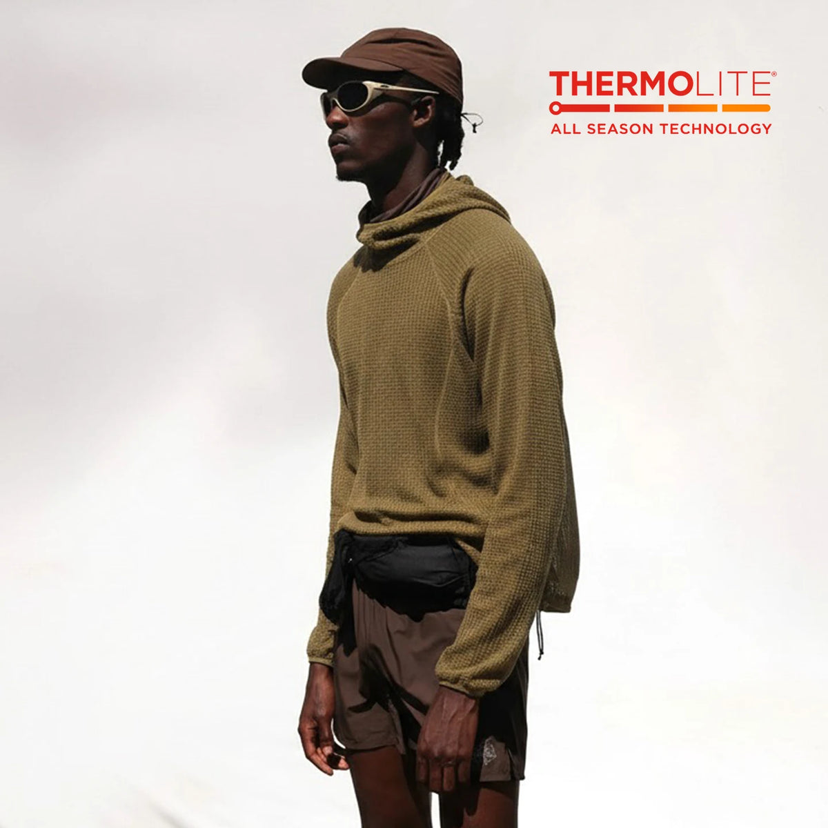 Thermal hooded sweatshirt front view black