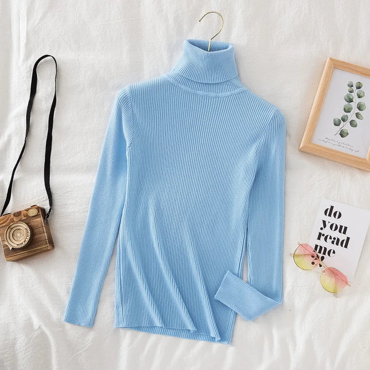 Soft turtleneck sweater front view pink
