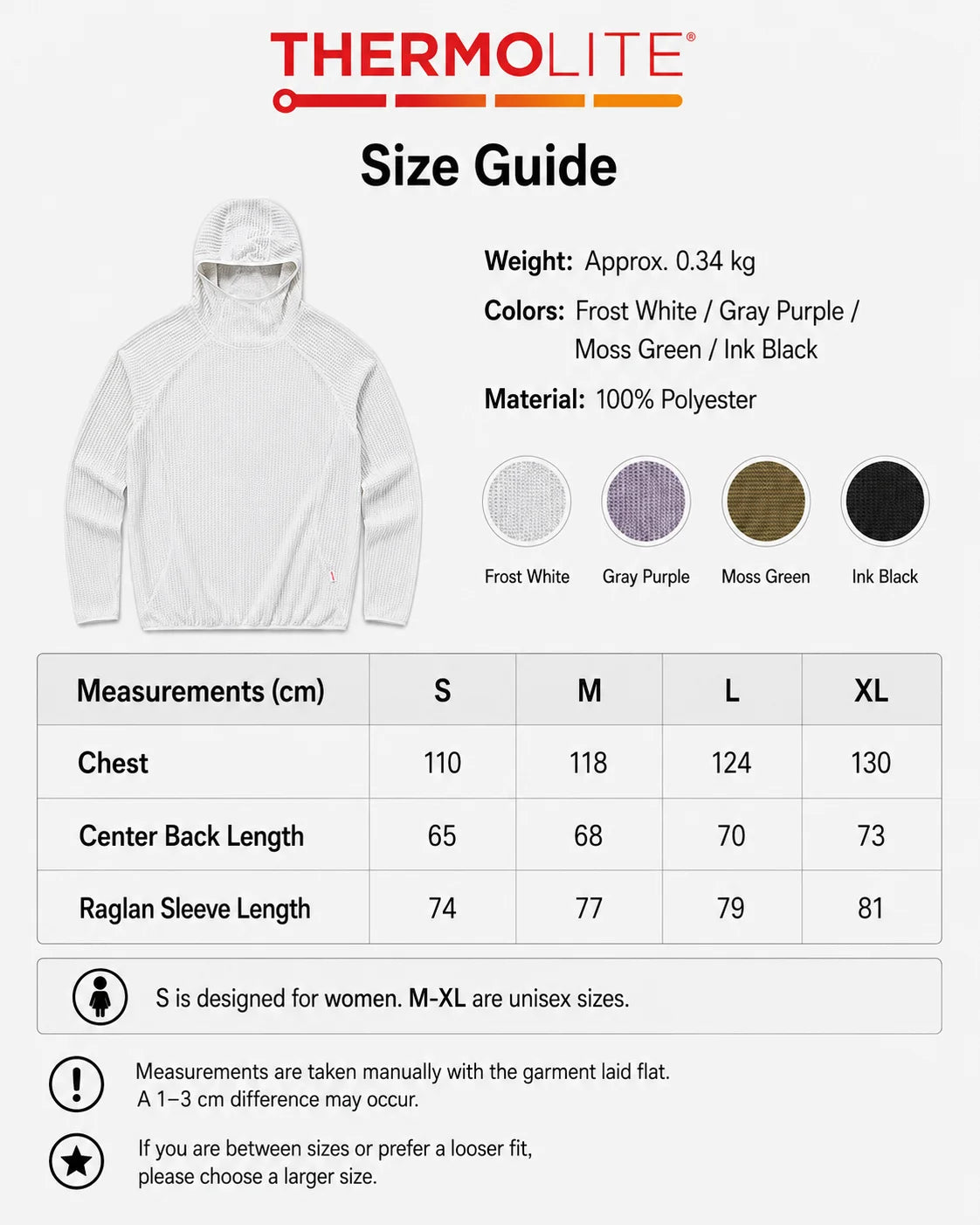 Thermal hooded sweatshirt front view black