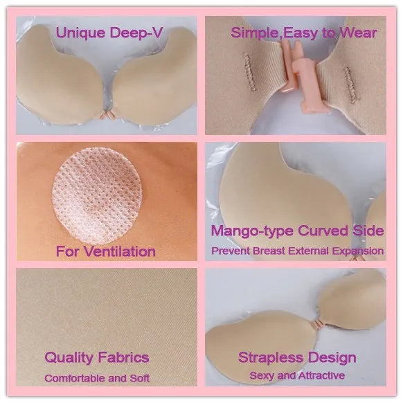 Strapless invisible push-up bra front view black