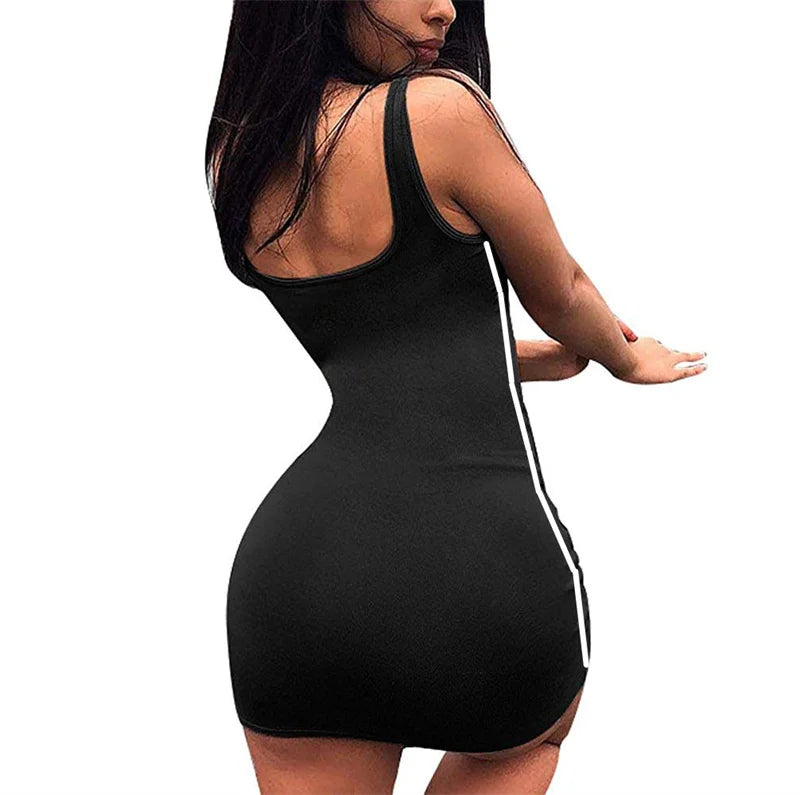 Spaghetti strap sheath dress black side view standing