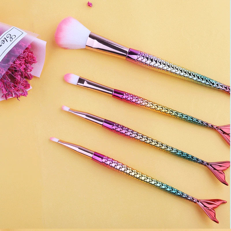 Mermaid ombre makeup brush set full 4-piece view