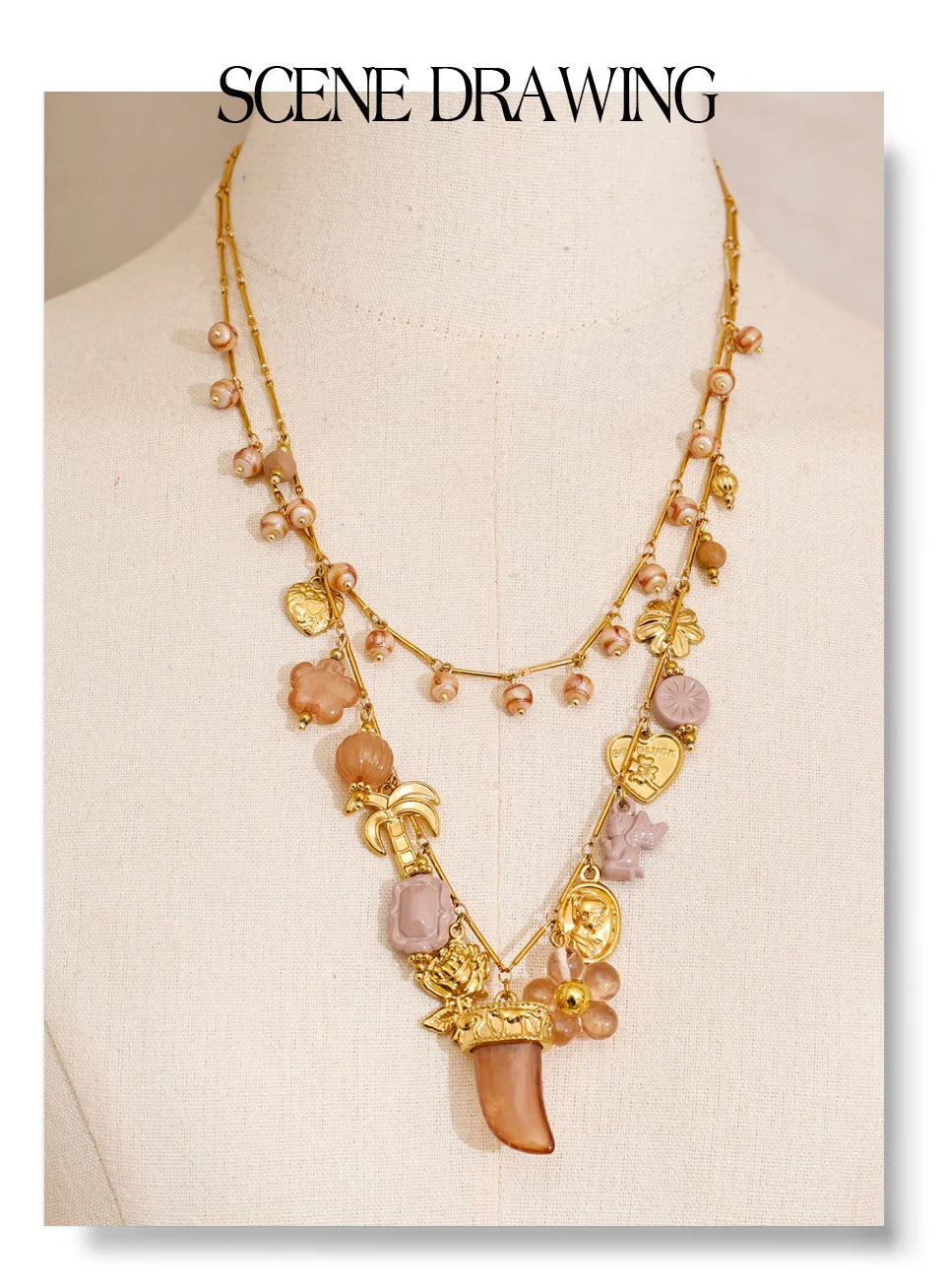 Double-layer resin charm necklace pendant close-up