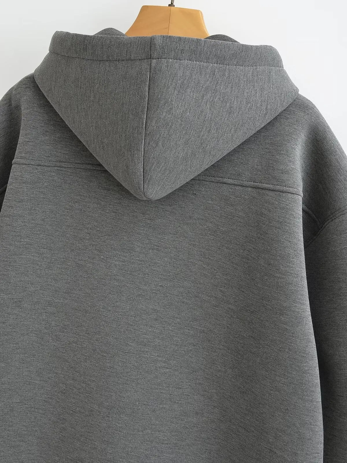 Women's zip-up hoodie jacket front view dark grey