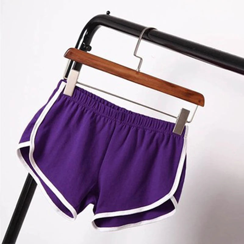  Skinny sports shorts purple flat lay with hanger