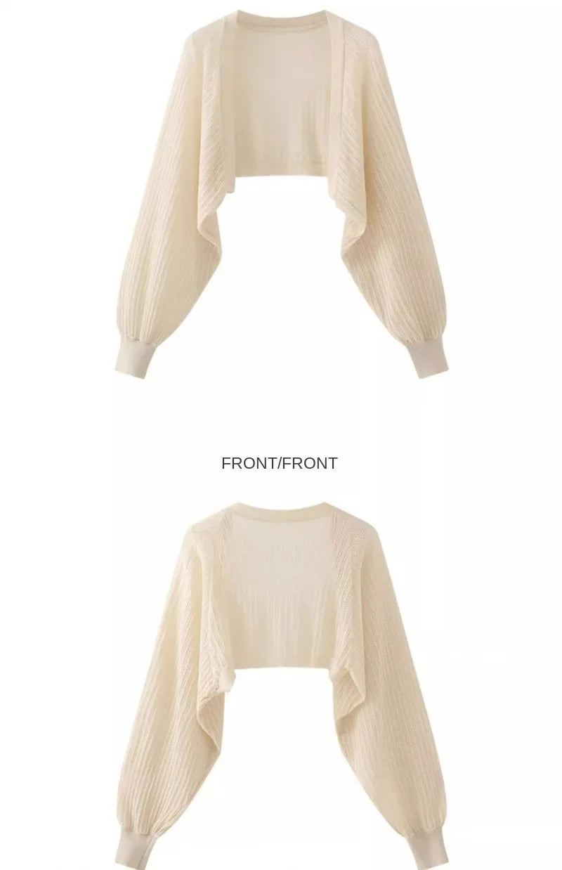 Ice silk sun proof cardigan apricot white