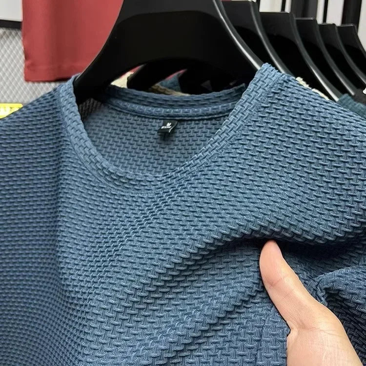 Bamboo ice silk tee front view blue