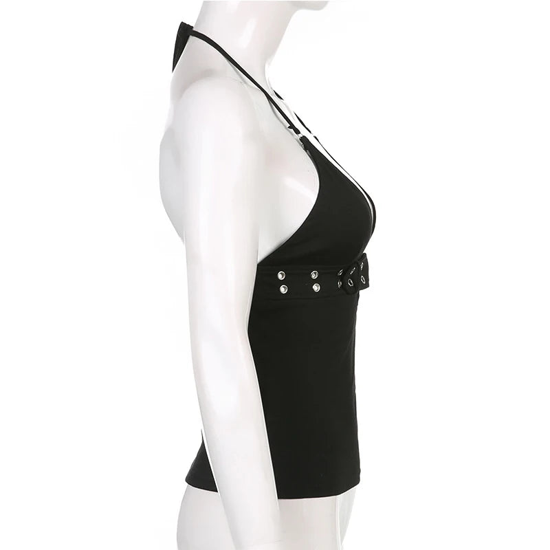 Bandage lace-up crop top side view black