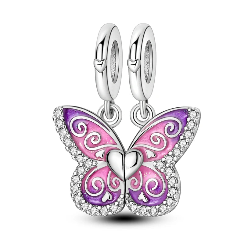 Butterfly charm beads attached to bracelet