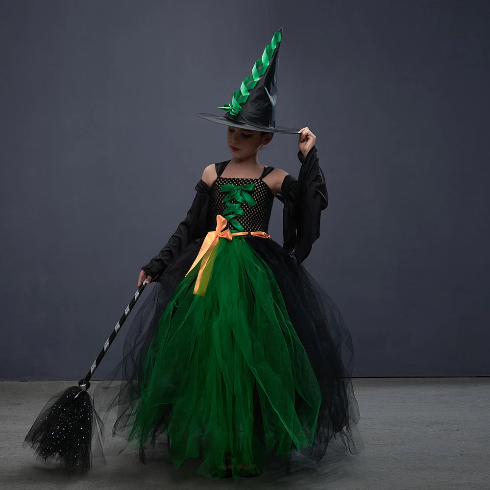 Girls Witch Halloween Costume – Spooky 3-Piece Dress Set