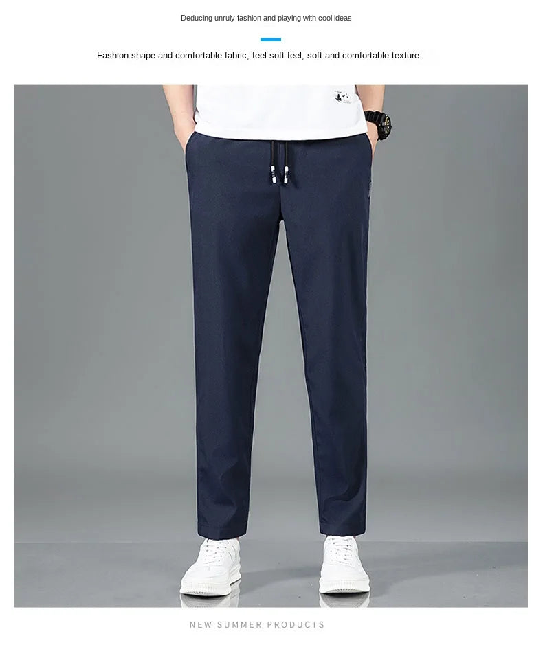 Ice silk straight leg trousers front view gray