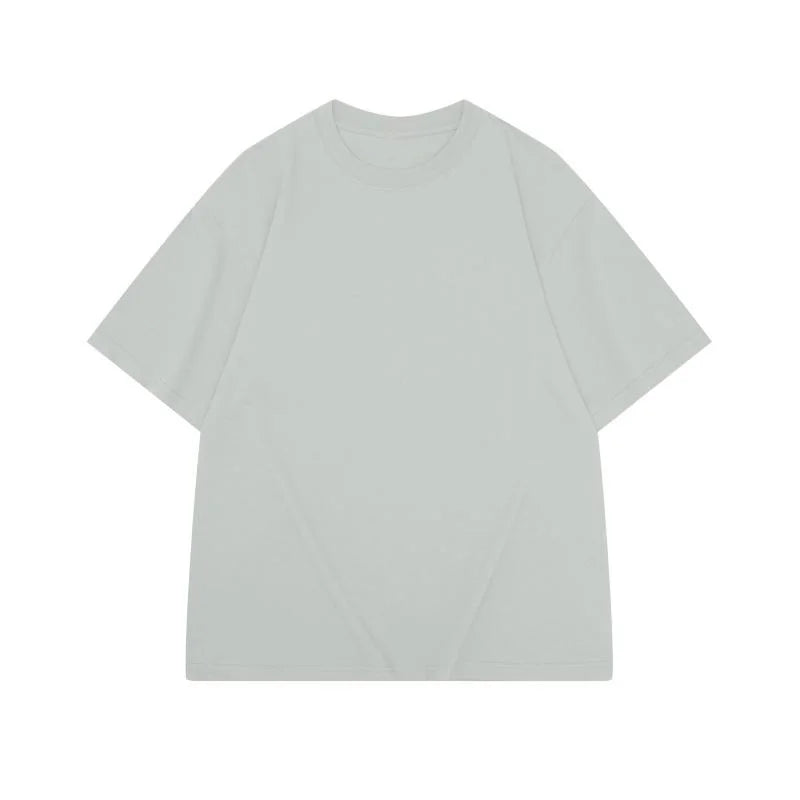 Men's heavyweight oversized drop shoulder tee worn casual outfit grey