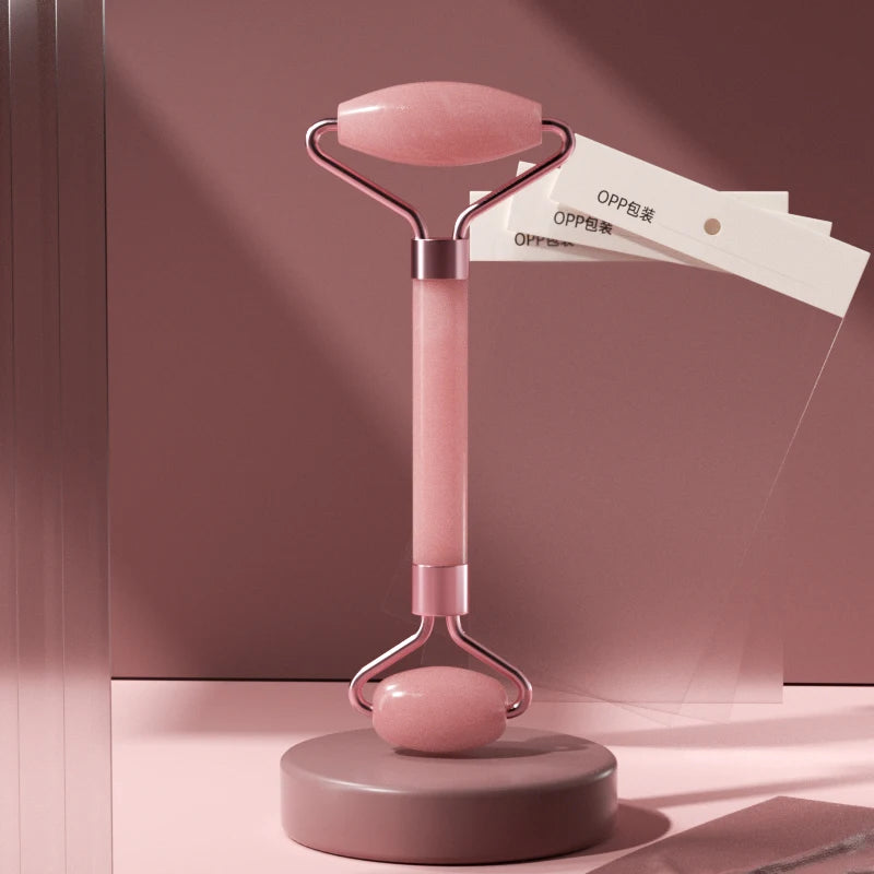 Facial massage roller scraper set worn in use