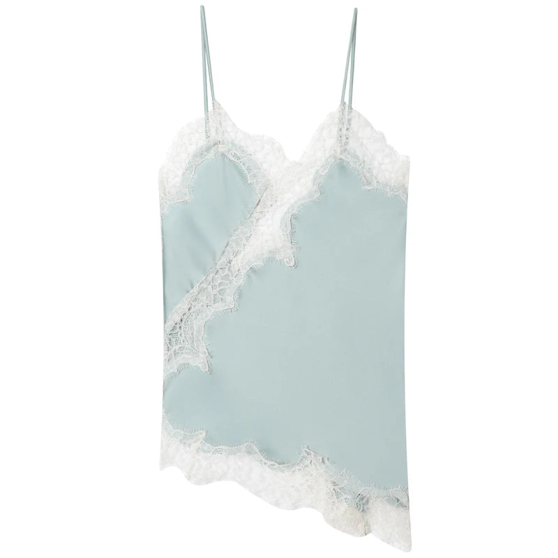 Asymmetrical backless camisole front view khaki blue