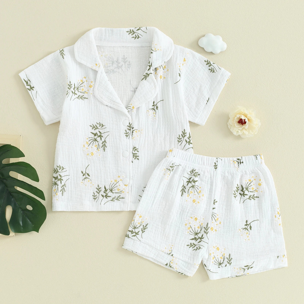 Kids cotton linen pajama set worn by child