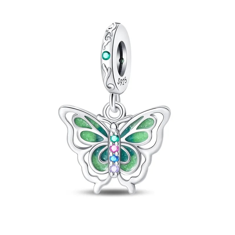 Butterfly charm beads attached to bracelet