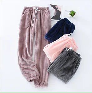 Unisex plush coral fleece pajama pants worn loungewear