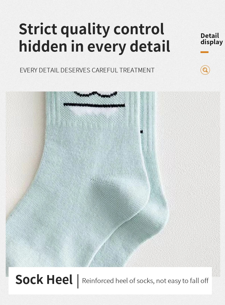 Women's funny expression print crew socks worn on feet