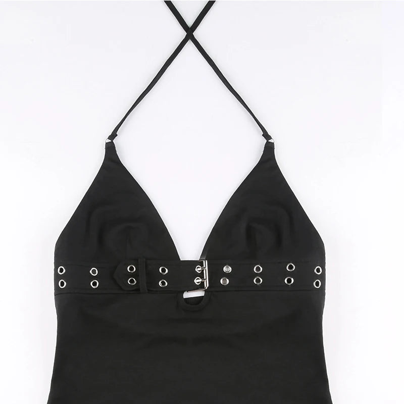 Bandage lace-up crop top backless view