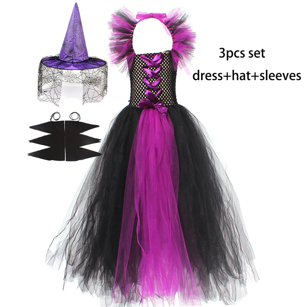 Girls Witch Halloween Costume – Spooky 3-Piece Dress Set