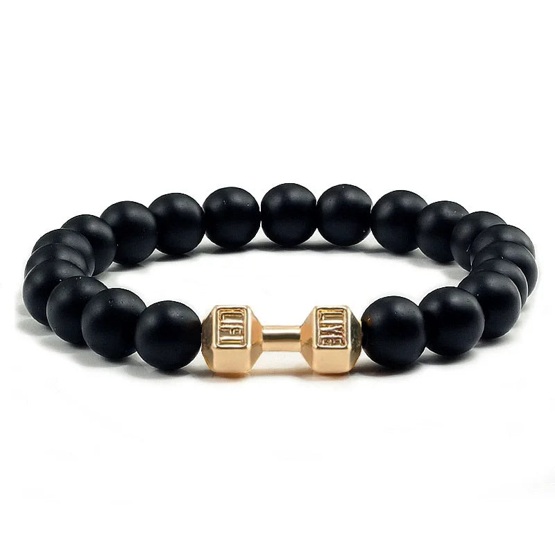 Lava stone beaded bracelet worn on wrist