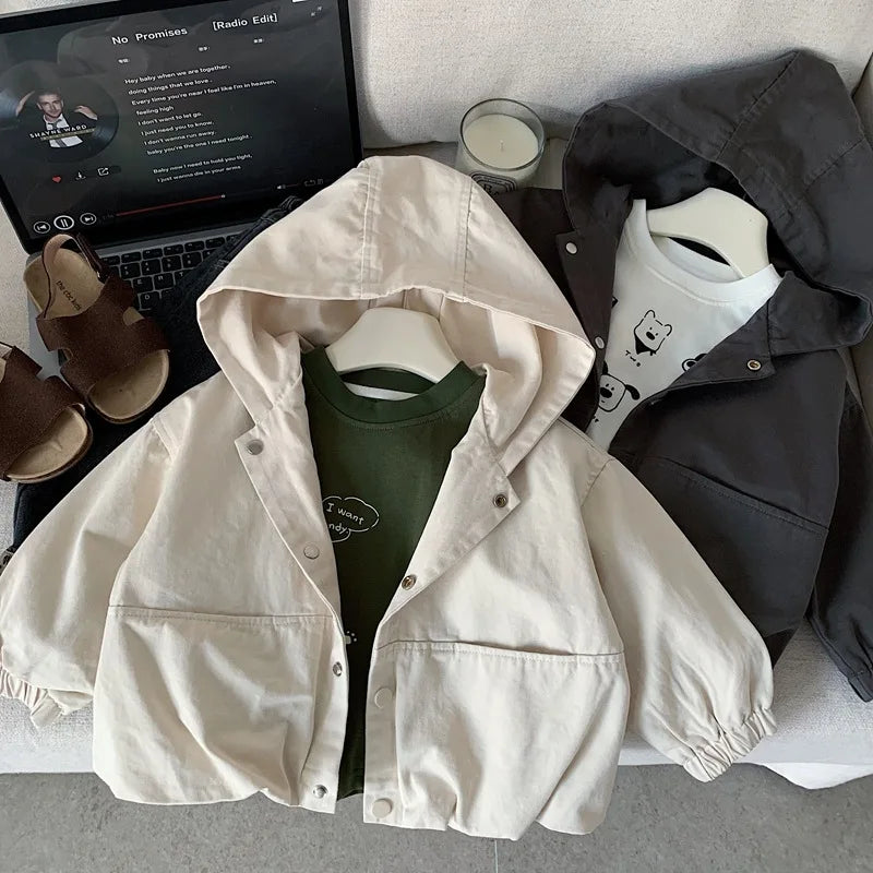 Toddler hooded spring jacket worn by child