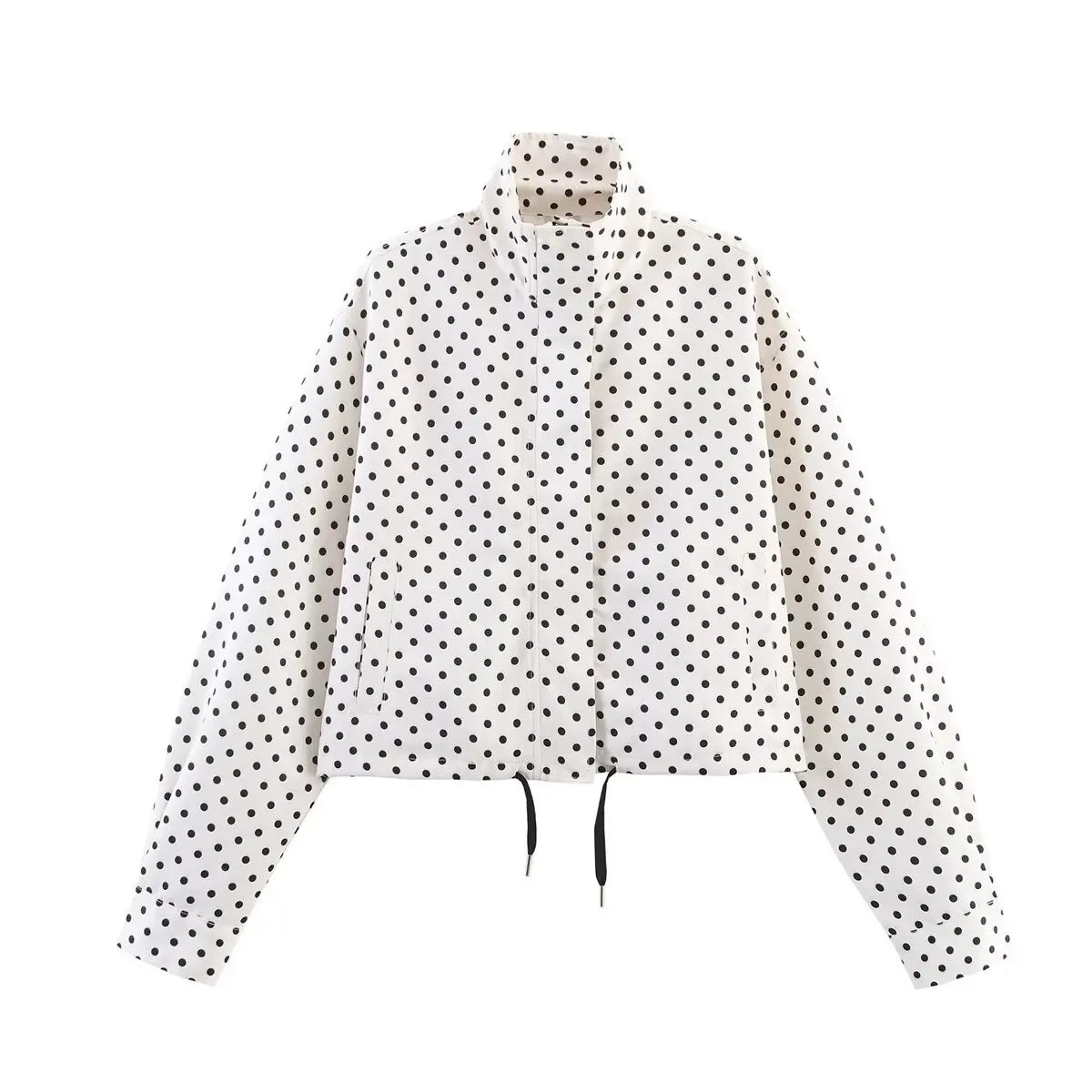 Polka Dot Casual Jacket Women's Zip-Up Turtleneck Coat